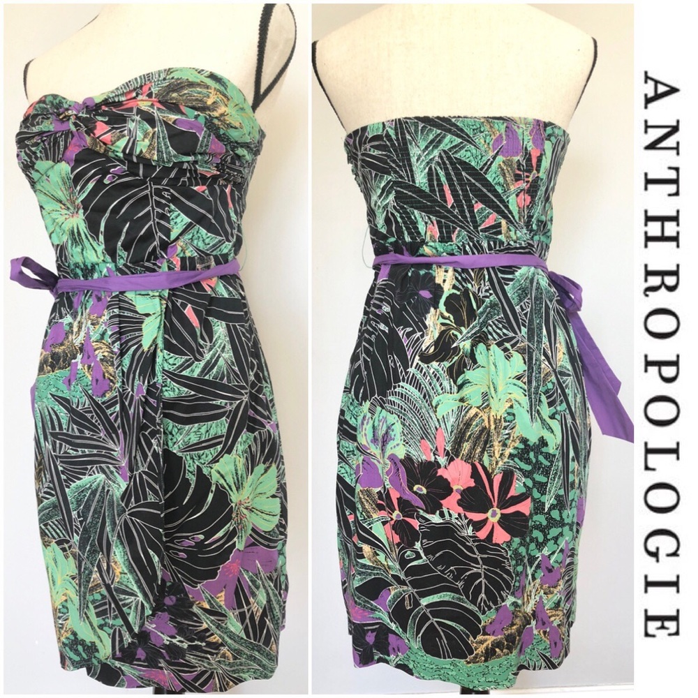 Tropical Floral Strapless Dress